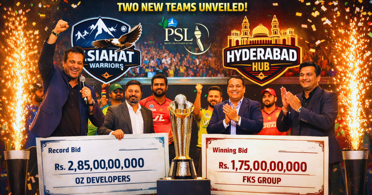 پاکستان سپر لیگ میں سیاہت اور حیدرآباد کی نئی ٹیمیں شامل ہو گئیں، بولیاں تاریخی، شائقین خوش اور لیگ مزید دلچسپ ہو گئی PSL 2026 میں سیاہت Rs1.85 ارب اور حیدرآباد Rs1.75 ارب میں فروخت، نئی فرنچائزز اور شائقین کے لیے جوش و ولولہ سیاہت اور حیدرآباد پہلی بار PSL میں حصہ لیں گے، بولی میں ریکارڈ، نوجوان کھلاڑیوں کے لیے حوصلہ افزائی اور شائقین کی خوشی پاکستان سپر لیگ میں دو نئے شہر شامل، بولیوں میں دلچسپ مقابلہ اور شائقین کے لیے ایک نیا جوش پیدا ہوا PSL 2026 میں نئی ٹیمیں، دلچسپ بولیاں، وسیم اکرم کی رہنمائی اور شائقین کے لیے بہترین کرکٹ کا موقع سیاہت اور حیدرآباد کی شمولیت سے PSL مزید دلچسپ، سرمایہ کاروں کی دلچسپی اور شائقین کے لیے خوشیوں بھرا سیزن